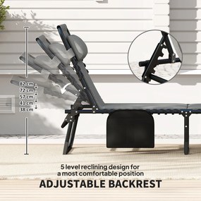 Outsunny Leżak ogrodowy z wyściełaniem i boczną kieszenią, Leżak basenowy, Szary