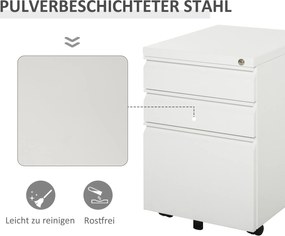 Vinsetto Szafka na dokumenty szafka biurowa kontener biurowy na kółkach z 3 szufladami stal biały