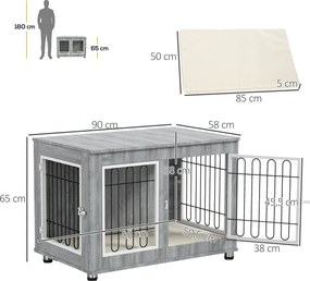 PawHut Klatka dla psa metalowa z wyjmowaną tacką i 2 zamkami 90x58x65 cm szara | Aosom PL