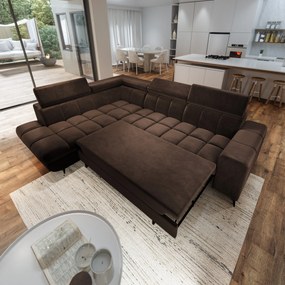Masseno Narożnik MORIVA z funkcją spania i pojemnikiem na pościel Narozniki L, Rozkładana sofa - Brązowy, MONOLITH 29