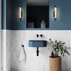 Umywalka betonowa półokrągła wisząca / nablatowa bez otworu na baterię 49 x 30 cm PALANGA | różne kolory : Kolor - Niebieski denim, Typ montażu - podwieszana