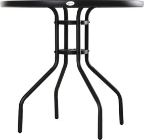 Outsunny® stół ogrodowy balkonowy bistro meble ogrodowe otwór na parasol szkło hartowane + metal czarny ø80 x 72 cm