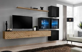 Meblościanka SWITCH LAMEL XIX czarna/dąb wotan ASM Meble