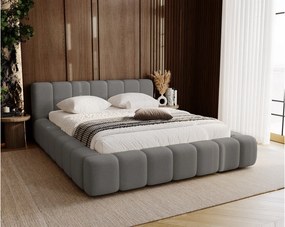 Emporius Bolonia łóżko tapicerowane 180x200 cm - łóżko podwójne 180x200 - pojemnik, stelaż, gruba pianka, tkanina welurowa, szary (Komodo 21)