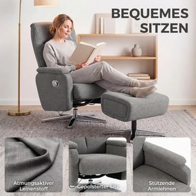 HOMCOM Fotel relaks ręcznie regulowany, fotel wypoczynkowy z podnóżkiem, ciemnoszary | Aosom PL