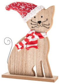Drewniany kot z dzianinowym szalikiem i czapką, 29 cm
