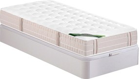 Zestaw 90 x 190 cm stelaż ze skrzynią biały + materac kieszeniowy 5-strefowy z pianką memory i powłoką przeciw pluskwom gr. 24 cm - VIREVO marki NATUREA