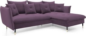 Narożnik GLAM Prawostronny z funkcją spania, zestaw z poduszkami wolnostojący tkanina RIVIERA 69 Fioletowy DOMO HOME