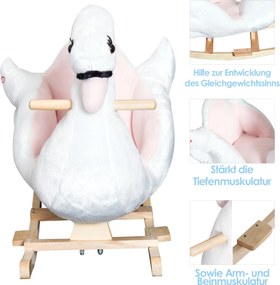 HOMCOM Koń na biegunach dla dzieci zwierzak na biegunach dla małych dzieci łabędź od 18 miesięcy plusz różowy+biały