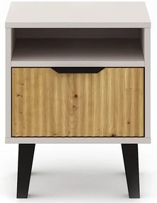 Szafka nocna ryflowana z szufladą i półką kaszmir + dąb artisan P2-A29