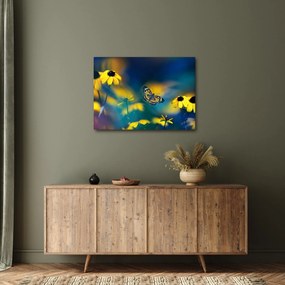Obraz - Żółty motyl z kwiatami (70x50 cm)