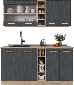 Pojedyncza kuchnia czarny beton/złoty dąb 160x46x81.6 r-line