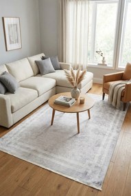 Jasnoszary dywan z ramką do salonu klasycznego K7-C11