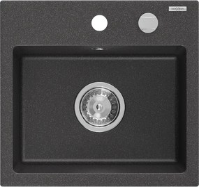 Mexen Milo zlewozmywak granitowy 1-komorowy 435 x 410 mm, czarny nakrapiany, syfon chrom - 6505441000-76