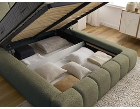 Zielone tapicerowane łóżko dwuosobowe ze schowkiem i stelażem 140x190 cm Denali – Bobochic Paris