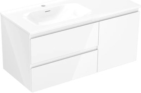 Mexen Orio szafka łazienkowa 100 cm z umywalką Vela lewą, 2S, 1D, biała połysk - 91A13-10047-3-BBFFF00-W23L00