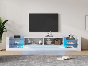 Meble TV z LED - 2 klapy i półki szklane - Biały