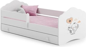 Łóżko dziecięce FALA 140x70 cm białe z szufladą, materacem, barierką zabezpieczającą i stelażem