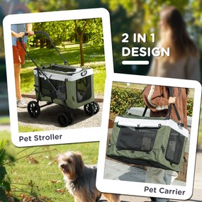 PawHut Wózek dla zwierząt domowych, składany, zdejmowany koszyk, 81 x 58 x 97,5 cm, Czarny+Ciemnozielony+Biały