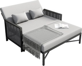 Sofa ogrodowa 2-osobowa - 151,3 x 131,5 x 91 cm - sofa z regulowanym oparciem + chowany podnóżek - Poliester - szary