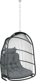Outsunny Wiszący fotel z poduszką, rattan, na zewnątrz i wewnątrz, składany, do 150 kg, ciemnoszary