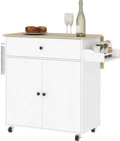 HOMCOM Wózek Kuchenny z Szufladą, Szafką, Uchwytem na Ręcznik, 106 x 42 x 87 cm, Biały/Dąb