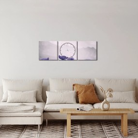 Obraz - Fioletowe kwiaty w górach (z zegarem) (90x30 cm)