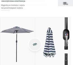 Outsunny Parasol Ogrodowy na Zewnątrz Niebieskie Paski Stal 23x216m Niebieski + Biały | Aosom PL