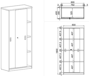 Szafa przesuwna MIRELLI, 800 x 400 x 1800 mm, brzoza