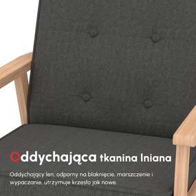 HOMCOM Fotel wypoczynkowy tapicerowany z podłokietnikami na drewnianym stelażu szary len 64x70x70 cm | Aosom PL