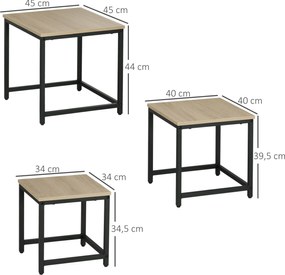 HOMCOM zestaw 3 stolików kawowych, stolik pomocniczy, stolik do sofy z wykończeniem imitującym drewno, stal