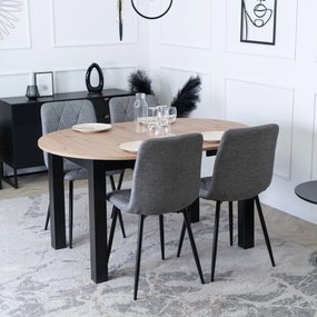 Zestaw Stół Okrągły Rozkładany HARRY 102-142 cm Dąb Artisan/Czarny i 4 Krzesła Tapicerowane ROBIN 2 Szare Nowoczesne