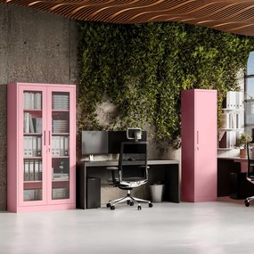 Szafa przeszklona AMELIA, 900 x 1850 x 400 mm, Fresh Style: pudrowy róż