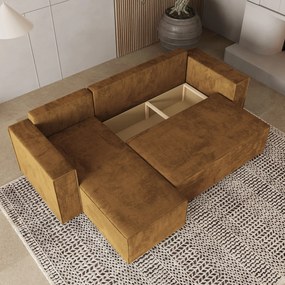 Masseno Narożnik RAVELO z funkcją spania i pojemnikiem na pościel Narozniki L, Rozkładana sofa - Żółty, MONOLITH 48