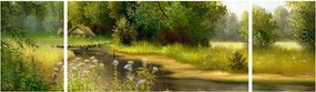 Obraz - Rzeka przy lesie, obraz olejny (170x50 cm)
