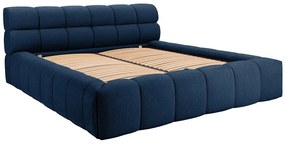 Łóżko ze skrzynią 160 x 200 cm - Tkanina - Ciemnoniebieski - FORVIK II marki Pascal Morabito