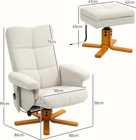 HOMCOM Fotel masujący z funkcją leżenia i podnóżkiem, nachylenie do 145°, Poliester, 80 x 86 x 99 cm, Kremowy