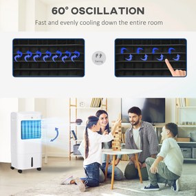 HOMCOM Chłodziarka powietrza, Klimatyzacja, 3 tryby, Timer 7,5 godz., na kółkach, Plastik, Biała