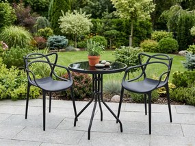 Okrągły stół ogrodowy z szklanym blatem ISLAND BLACK 60 cm, czarny