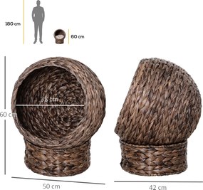 PawHut Rattanowy koszyk dla kota z poduszką Brązowa chata dla zwierząt domowych | Aosom PL