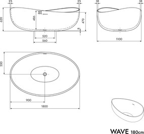 Wolnostojąca wanna WAVE STONE