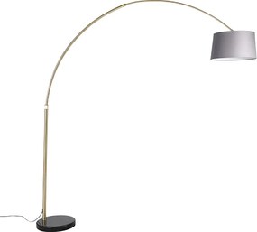 Lampa łukowa mosiężna z marmurem i szarym abażurem z tkaniny 45 cm - XXL