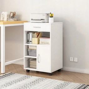 Biała szafka biurowa z półkami i szufladą – 50 x 40 x 75 cm – miejsce do przechowywania pod drukarką