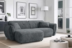Ciemnoszary narożnik z tkaniny szenilowej (lewostronny/z szezlongiem) Nelia – Ropez