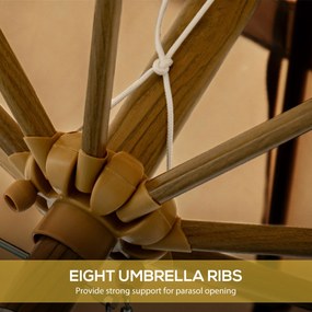 Outsunny Efektowny Parasol z Frędzlami - Nachylany, z Korbką, Khaki, Ø264x240cm - Modna Ochrona