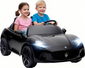 AIYAPLAY Maserati Elektryczny samochód dla dzieci, 2-miejscowy, zasilanie 12V, pilot, światła LED, funkcja muzyki, Czarny