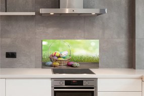 Szklany Panel Koszyczek Pisanek na Trawie