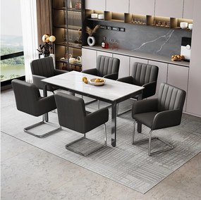 Zestaw 6 krzeseł do jadalni - 56 x 57 x 86 cm - tapicerowany fotel - nogi metalowe - skóra ekologiczna - kolor czarny