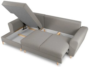 Jasnoszary rozkładany/ze schowkiem narożnik z materiału bouclé (lewostronny/z szezlongiem) Kyoto – Cosmopolitan Design