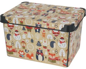 Pojemnik do przechowywania z pokrywką Motyw zimowy, 22 l, beżowy, 40 x 23 x 30 cm